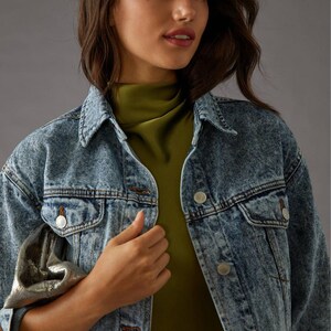 Anthropologie Aves Les Filles cropped denim truckerjack afbeelding 2
