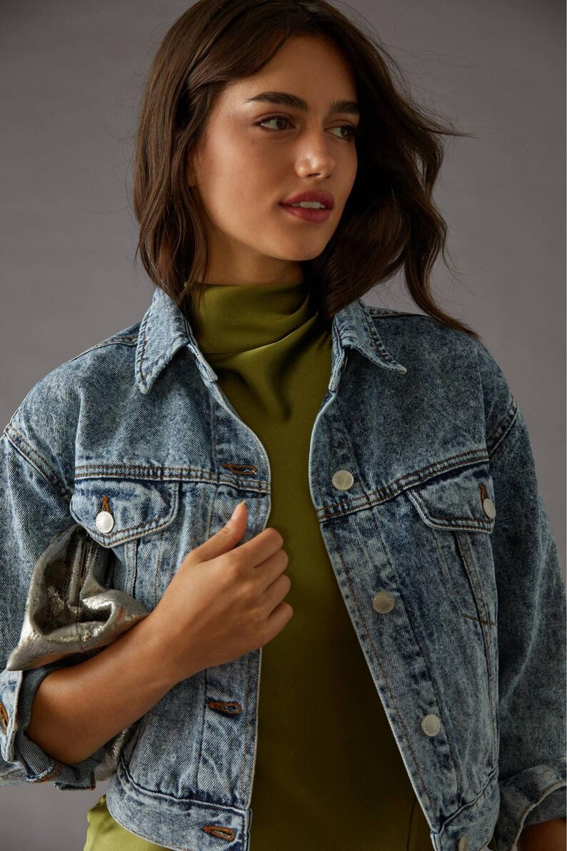 Anthropologie Aves Les Filles cropped denim truckerjack afbeelding 2