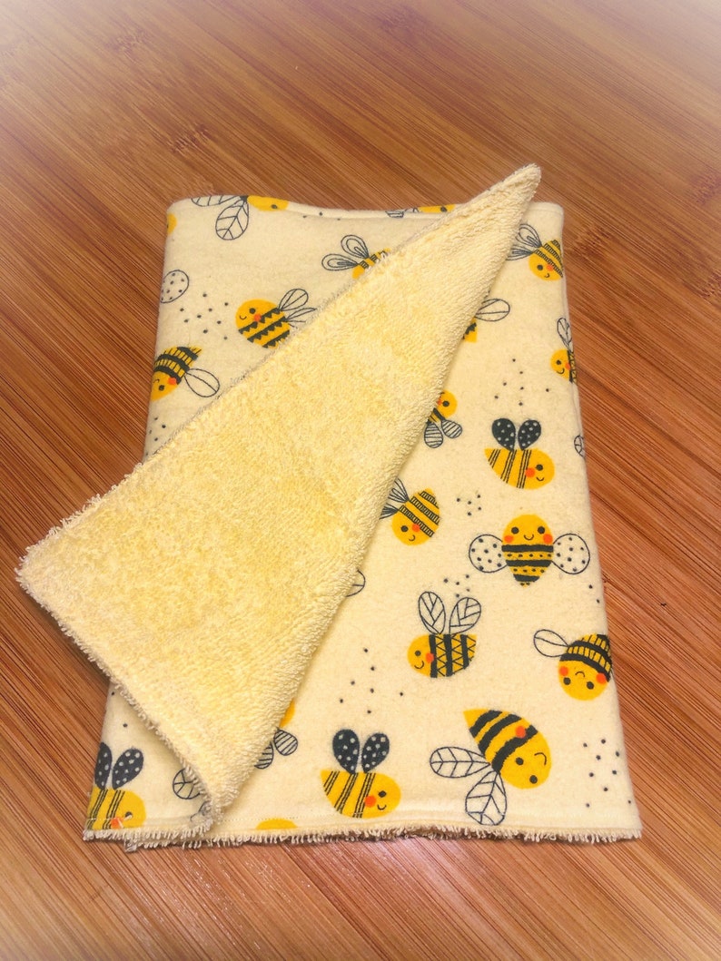 Happy Bees 3pc burp cloth set Extra large 100/% cotton flannelterry cloth burp rags /& super soft flannel face wipe Perfect Baby Shower Gift!
