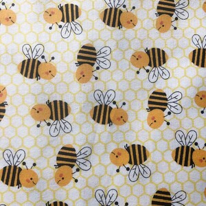 Happy Bees on Honeycomb Pattern - Cotton Quilting Fabric - Choose 1/2 yard or by the yard