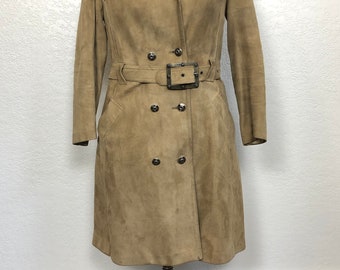 Vintage 1960s Lamb Leather Trench Coat Aleksander Norway Tan Belted Women’s Small Jacket MCM Mod Style Strong and Fisher England