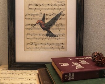 Antique sheet music HUMMINGBIRD - genuine vintage 1925 Sheet Music Book Page Print - music lover gift bird wall art - 8.5x11” PRINT only