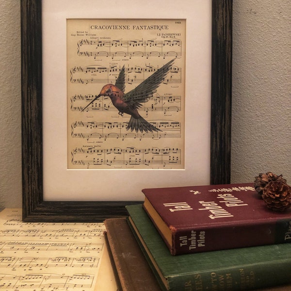 Antique sheet music HUMMINGBIRD - genuine vintage 1925 Sheet Music Book Page Print - music lover gift bird wall art - 8.5x11” PRINT only