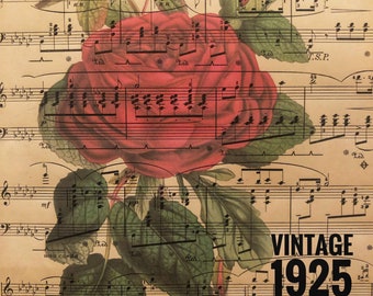 Antique sheet music ROSE - vintage 1925 Sheet Music Print - music lover gift flower wall art - 8.5x11” PRINT only