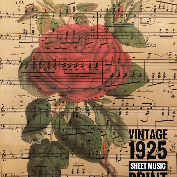 Antique sheet music ROSE - vintage 1925 Sheet Music Print - music lover gift flower wall art - 8.5x11” PRINT only