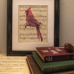 Antique sheet music with CARDINAL - genuine vintage 1925 Sheet Music Book Page Print - music lover gift bird wall art - 8.5x11” PRINT only