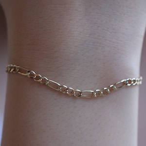 14k Gold Figaro Style Bracelet/Handmade Gold Figaro Bracelet/Christmas Gift/Gold Figaro Bracelet Available in Gold and White Gold