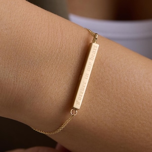 10k, 14k  Real Gold 3D Urn Bar Bracelet Handmade Memorial Four Sided Engraved Bracelet Engraved Fingerprint Handwriting Dates or Words