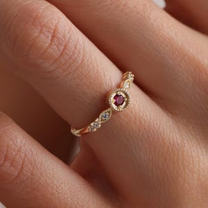 14k Gold Ruby Ring, Solid Gold Tiny Ruby Ring, Minimalist Ruby Promise Ring, Mothers Dainty Ring, July Birthstone Ring, Christmas Gift