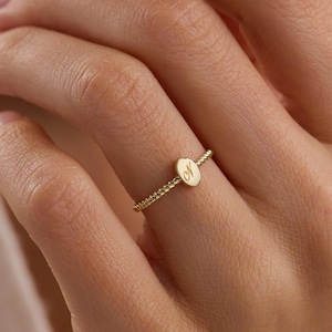 14K Gold Oval Initial Signet Ring