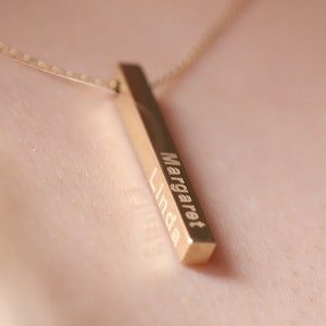 14k Gold Bar Necklace / Handmade Gold Four Sided Engraved Necklace / 3D Gold Bar Necklace / Christmas Gift / Mothers Day Gift