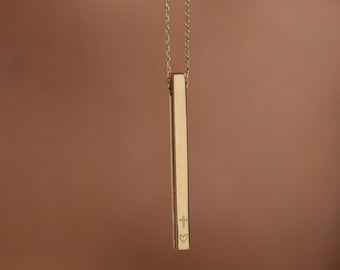 14k Solid Gold Vertical Bar Necklace • Minimalist Gold Pendant • Dainty Everyday Necklace • Fine Jewelry Gift for Her • Simple Gold Chain