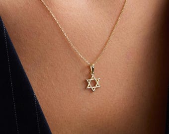 14K Gold Star of David Necklace Minimal Jewish Star Pendant