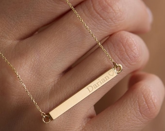 14k 18k Gold Horizontally 3D Urn Bar Necklace, Handmade Memorial Four Side Necklace, Horizontal Bar, Handwriting & Fingerprint is Available