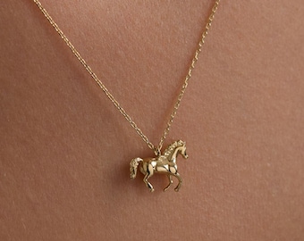 14K Solid Gold Horse Necklace – Dainty Equestrian Pendant, Animal Lover Jewelry, Minimalist Gold Horse Charm, Meaningful Gift for Her