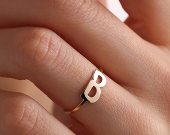 Anillo con inicial de oro macizo de 14 k, anillo de una letra de oro macizo, anillo minimalista personalizado para mujer, joyería personalizada, regalo único para ella, regálale