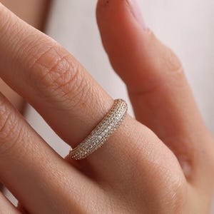 Gold Pave Signet Ring, Minimalist Pinky Rings for Women, Diamond Cz Stacking Ring, Dainty Wedding Ring, Handmade Gifts, Valentine's Gift