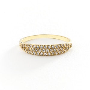 10k, 14k & 18k Solid Gold Pave Signet Ring/ Minimalist Pinky Rings for Women/ Diamond Cz Stacking Ring/ Dainty Wedding Ring/ Handmade Gifts