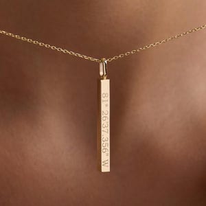 10k Gold 3D Urn Bar Necklace Handmade Memorial Four Sided Engraved Necklace Personalized Cremation Urn Necklace for Ashes