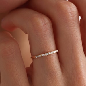 14k Gold Wedding Band, Solid Gold Baguette Ring, Dainty Diamond Cz Ring, Minimalist Stackable Ring, Handmade Baguette Ring, Valentine's Gift