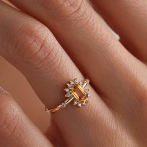 14k Solid Gold Citrine Ring, Engagement Ring, Baguette Gemstone, Dainty Gold Ring, Citrine Ring, November Birthstone, Stackable Ring