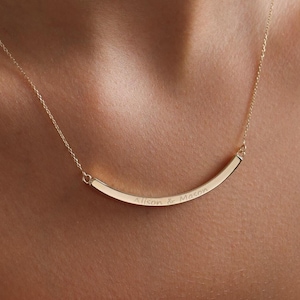 14k 18k Gold 50X3MM Horizontally 3D Bar Necklace, Four Sided Engraved Necklace, Custom Bar Necklace,  Handwriting & Fingerprint Engraved Bar