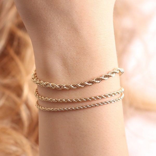 14k Gold Rope Bracelet-Anklet / Handmade Gold Stacking Bracelet-Anklet /Minimalist Rope Chain / Dainty Rope Necklace / Twisted Necklace