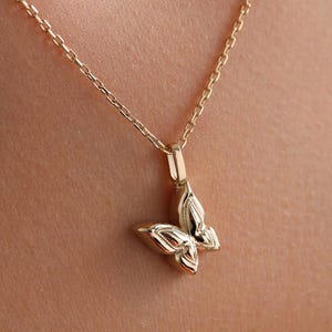 14k Solid Gold Cremation Urn Butterfly Necklace, Personalized Ash Holder Butterfly Necklace, Memorial Keepsake Jewelry, Remembrance Pendant