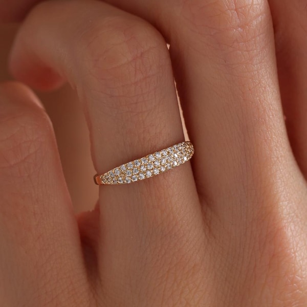 10k, 14k & 18k Solid Gold Pave Signet Ring, Minimalist Pinky Rings for Women, Diamond Cz Stacking Ring, Dainty Wedding Ring, Handmade Gifts