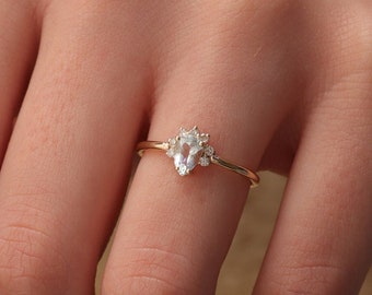 14k 18k Pear Cut Aquamarine Ring / Genuine Aquamarine Ring / Gold Diamond Ring Available in Gold, Rose Gold and White Gold