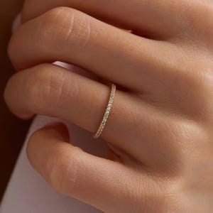 10K 14K 18K Solid Gold Diamond Eternity Ring, Thin Full Eternity Band, Stackable Minimal Diamond Ring, Wedding Anniversary Gift, Christmas
