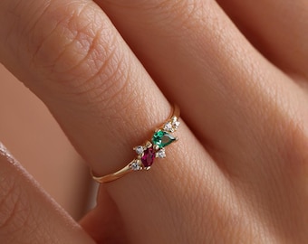 14k gouden geboortesteen perenring, massief gouden gepersonaliseerde ring, aangepaste ring dames edelsteen, geboortesteen moeders familie, kerstcadeau