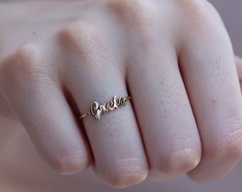 Gold Name Ring / Handmade Gold Name Ring / Gold Personalized Ring Available in 14k Gold, Rose Gold, White Gold