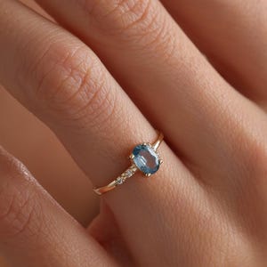 14K Gold Aquamarine Engagement Ring, Oval Blue Stone Ring, Dainty Gold Ring, Promise Ring, Minimalist Jewelry, Christmas Gift for Her