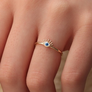 14k & 18k Gold Enamel Evil Eye Ring / Handmade Evil Eye Ring / Evil Eye Ring Available in Gold, Rose and White Gold