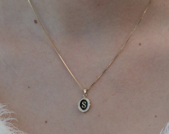 14k Gold Two Colors Enamel Letter Necklace / Handmade Two Colors Enamel Initial Necklace Available in Gold, Rose Gold and White Gold