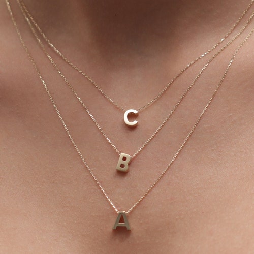 14k Solid Gold Initial Necklace Etsy