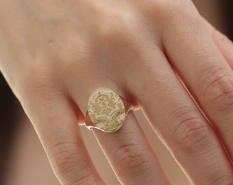 10k 14k 18k Gold Oval 18x14MM Full Solid Signet Ring/Handmade Full Solid Engraved Oval Signet Ring Available in Gold, Rose Gold, White Gold