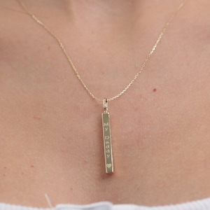 10k Gold 3D Urn Bar Necklace Handmade Memorial Four Sided Engraved Necklace Personalized Cremation Urn Necklace for Ashes