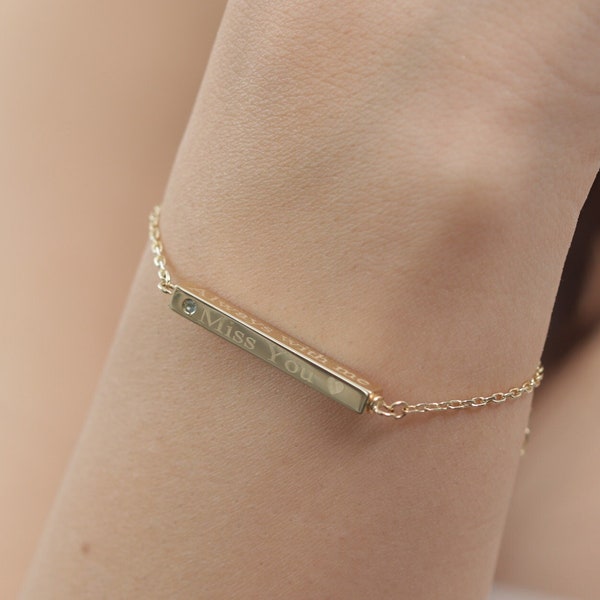 14k 18k Real Gold 3D Urn Bar Bracelet / Handmade Memorial Four Sided Engraved Bracelet / Gold 3D Vertical Bar Necklace / Waterproof Bar