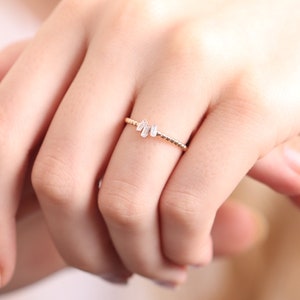 14k 18k Baguette Diamond Ring / Hand-made Baguette Diamond Ring / Diamond Ring / Baguette Diamond Wedding Ring