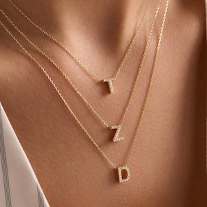 14k 18k Gold Diamond Letter Necklace / Handmade Diamond Initial Necklace / Gold Initial Necklace Available in Gold, Rose Gold and White Gold