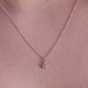 14k Tiny White Diamond Star Necklace / Handmade Gold Tiny White Diamond Star Necklace Available in Gold, Rose Gold, White Gold