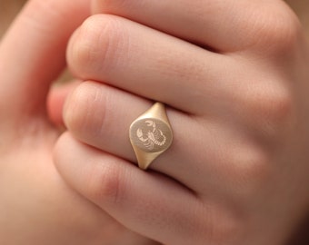 14k & 18k Gold Oval 13MM Signet Ring / Handmade Engraved