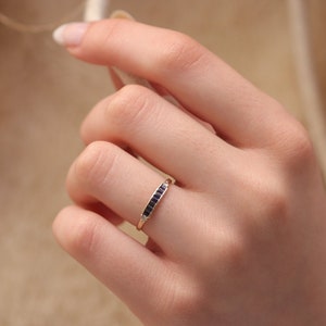 10k 14k 18k Baguette Ceylon Sapphire Wedding Ring / Hand-made Seven Baguette Ceylon Sapphire Ring Available in Gold,Rose Gold,White Gold