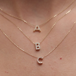 14k 18k Gold Diamond Letter Necklace / Handmade Diamond Initial Necklace / Gold Initial Necklace Available in Gold, Rose Gold and White Gold image 1