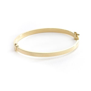 14k Flat Gold Bracelet Bangle, 4MM Hinged Bangle Bracelet, Classic Solid Gold Bracelet, Plain Gold Wide Bangle, Gift, Valentine's Gift