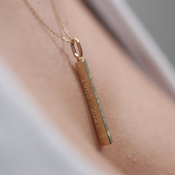 14k 18k Gold 3D Urn Bar Ketting/Handgemaakte Memorial Vierzijdige Gegraveerde Ketting/Gepersonaliseerde Crematie Urn Ketting voor As/Kerstcadeau