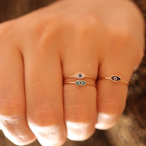 Gold Evil Eye Ring / Handmade Evil Eye Ring / 14k 18k Gold Evil Eye Ring/ Minimal Evil Eye Ring Available in Gold, Rose Gold, White Gold