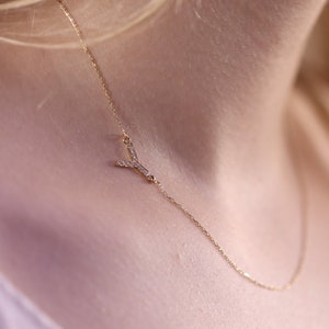 Colar inicial de diamante de ouro 14k / Colar de letras feito à mão / Colar inicial de ouro disponível em ouro, ouro rosa, ouro branco